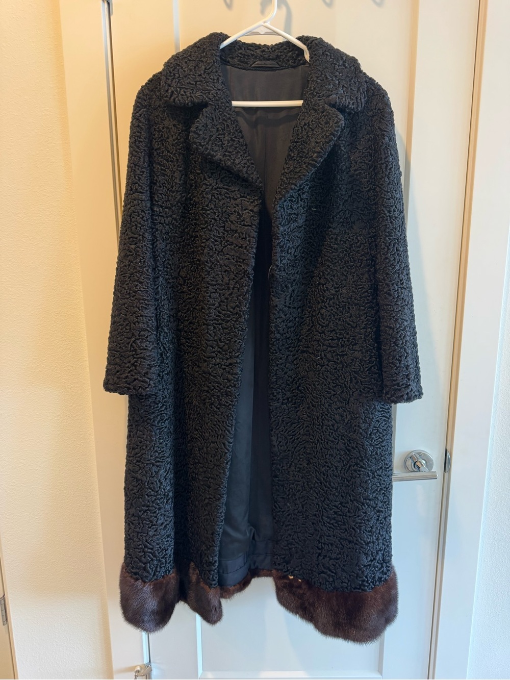 Black Faux Shearling Coat with Brown Fur Trim - Picture 2 of 9